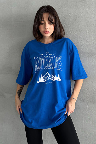 Stendhal Γυναικείο μπλουζάκι με στάμπα Blue Rockies Crew Neck Oversize