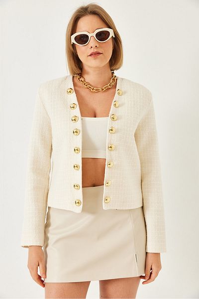 Bianco Lucci Women's Short Double Breasted Tweed Jacket 50136 60271027
