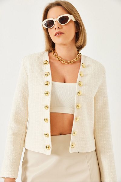 Bianco Lucci Women's Short Double Breasted Tweed Jacket 50136 60271027