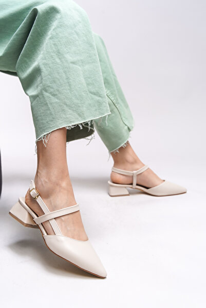 Riccon Giselvara Nude Pointed Toe Open Back Heeled Women's Shoes - 0012341