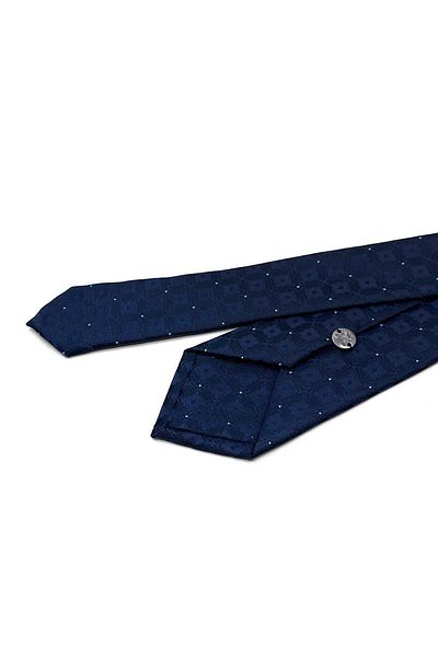 Kravatkolik Navy Blue Square Pattern Slim Tie Sk7954