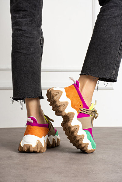 KOTAN Kadın Bağcıklı Rahat Fuşya Süet Bağcıklı Sneakers Spor Ayakkabı