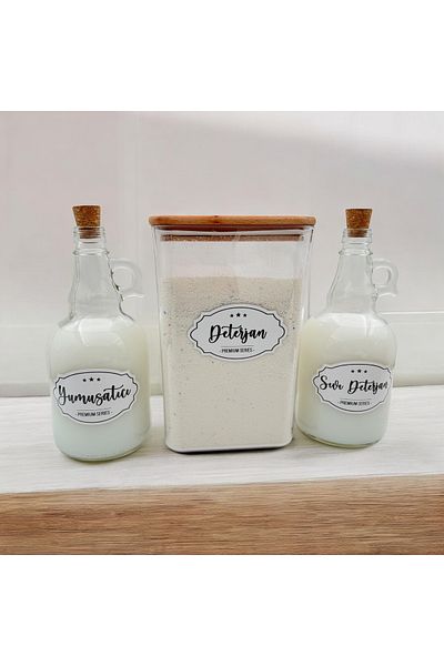 zezedesing Premium Series - Βάζο απορρυπαντικού 2900ML και μαλακτικό 1000ML και μπουκάλι υγρού απορρυπαντικού