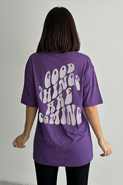 Stendhal Tricou oversize pentru damă, violet Good Things, cu decolteu rotund