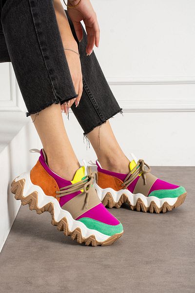 KOTAN Pantofi sport pentru femei, cu șireturi, confortabili, din piele intoarsa fucsia