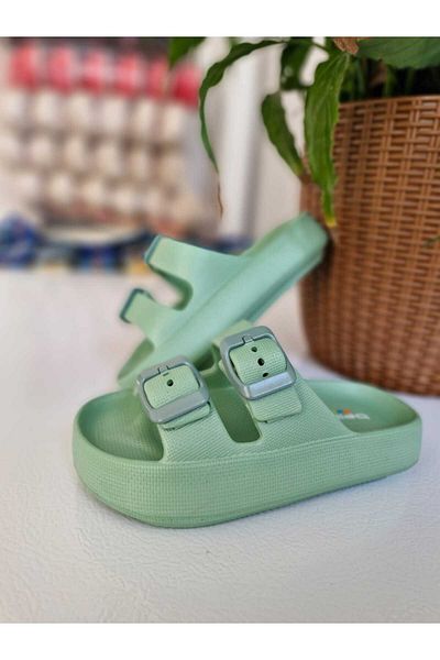 AkınalBella Pastel Green Children's Slippers - Lightweight, Anti-Slip and Casual for Beach and Pool