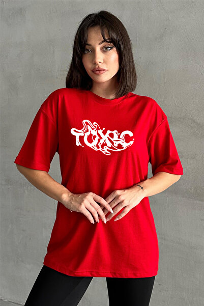 Stendhal Tricou oversize pentru damă, roșu, cu imprimeu Toxic