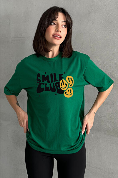 Stendhal Γυναικείο μπλουζάκι με στάμπα με λαιμόκοψη με λαιμόκοψη Green Smile ...