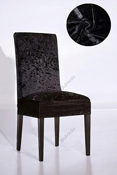 Bumedo Ipek Kadife Sandalye Kılıfı Likralı Lastikli Kadife Sandalye Örtüsü - Siyah