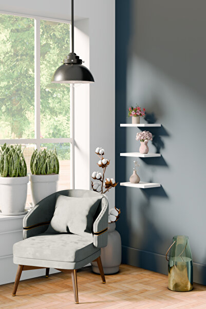 yankı-byeg رف حائط صغير من MDF أبيض غير لامع مقاس 20 سم مكون من 3 قطع، حامل زهور مخفي