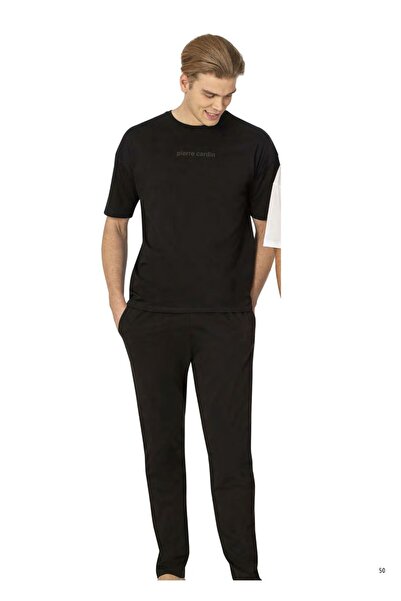 Pierre Cardin Pamuklu Koyu Gri Oversize Üst - Düz Paça Pijama Altı Pijama Takımı