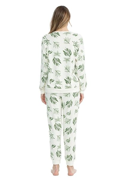 U.S. Polo Assn. U.s Polo Assn. 17105 Kadın Yumoş Kumaş Yuvarlak Yaka Uzun Kollu Paçası Lastikli Pijama Takımı-Yeşil