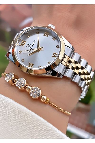 Daniel Klein Brand Yellow Silver Color Women's Wristwatch - Bracelet Gift