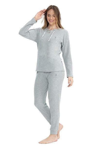 U.S. Polo Assn. US Polo Assn. 17088 Set de pijamale cu mânecă lungă, guler din material moale, cu panglică și picior elastic - gri