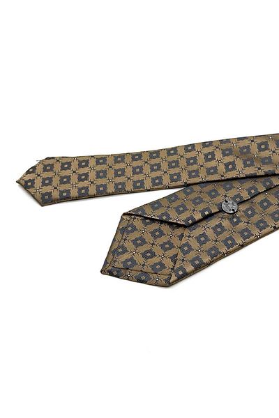 Kravatkolik Gold Color Square Pattern Slim Tie Sk7951