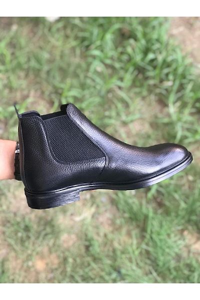 Şahin Ανδρικές μαύρες δερμάτινες μπότες casual