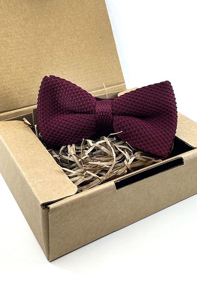 Kravatkolik Ör136 Model Burgundy Knitted Plain Bow Tie
