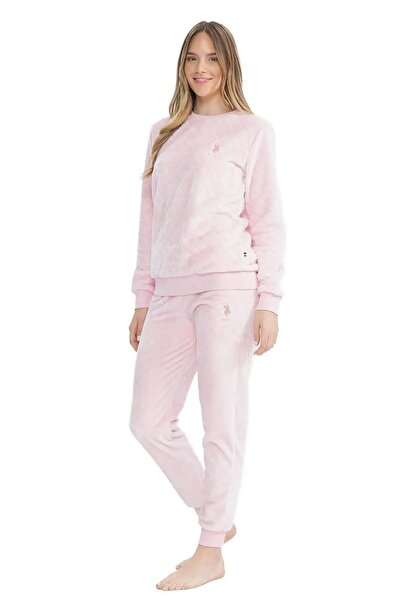 U.S. Polo Assn. U.s Polo Assn. 17080 Kadın Uzun Kollu Welsoft Paçası Lastikli Pijama Takım-Pembe