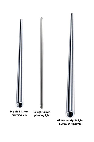 MORNEVA Çelik Piercing Kolay Takma Geçiş İğnesi Konik Aparatı (3lü Set)