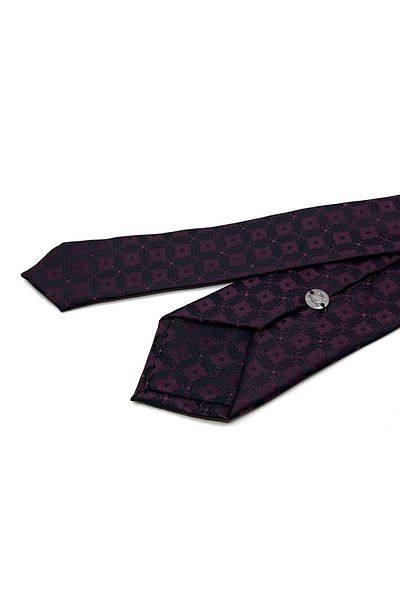 Kravatkolik Claret Red - Black Square Pattern Slim Tie Sk7952