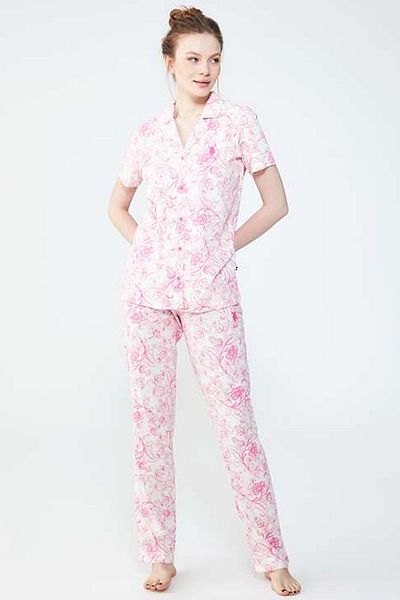 U.S. Polo Assn. BAZA. Polo Assn. 16706 Set de pijamale roz pentru femei cu mâneci scurte
