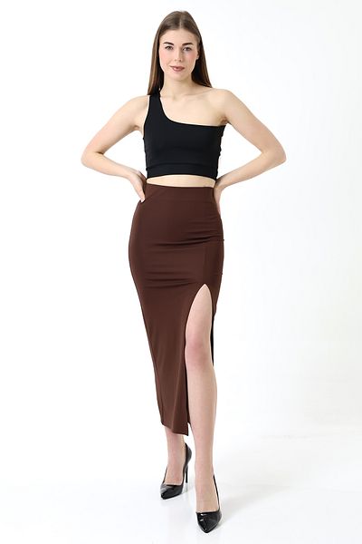 Winmoda34 ДАМСКА ПОЛА С ДЪЛБОК РАЗЦЕП ОТПРЕД, ВЪРТЕЛИРАЩА СЕ, ПЪЛНА ЛИКРА, МАКСИ ДЪЛЖИНА 92 СМ