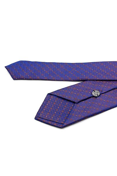 Kravatkolik Copper - Blue Square Pattern Slim Tie Sk7976