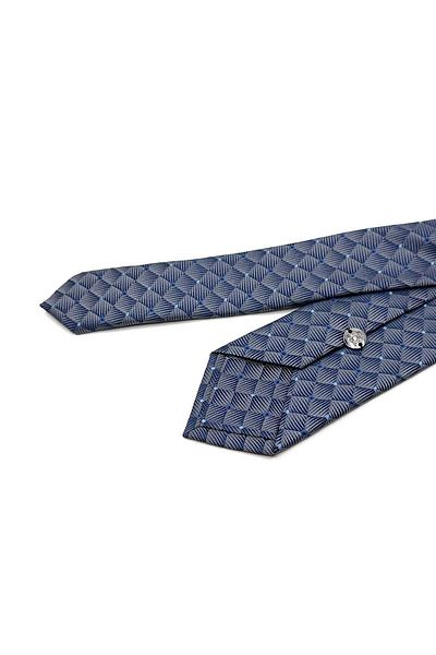 Kravatkolik Grey - Blue Square Pattern Slim Tie Sk7994