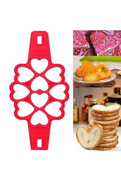 Eminonutoptanci Set of 10 Heart Compartment Silicone Pancakes Pancakes Baking Mold
