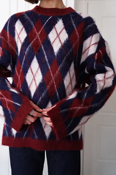 meday Clothing Women's Diamond Patterned Wool Sweater
