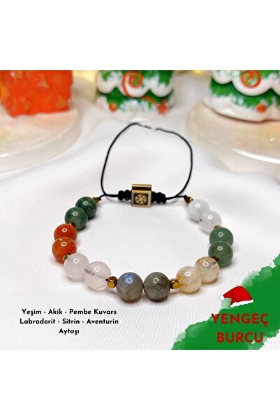 Zodyak Doğal Taş Cancer Zodiac Adjustable Bracelet Citrine, Moonstone, Jade, ...