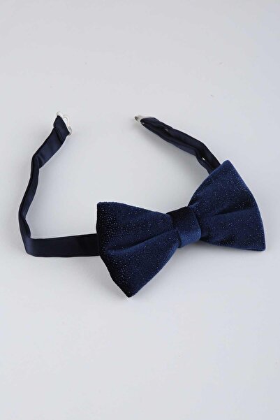 Kravatkolik Bow Tie P1901 - Navy Blue Glitter Velvet Groom Dress