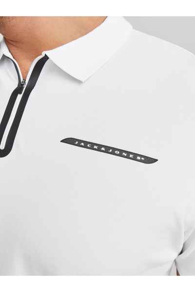 Jack & Jones Jack Jones Men's White Plus Size Polo T-Shirt - Jcofusion Pıque Ss Pls 12278562 -01