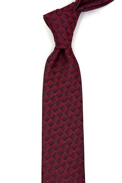 Kravatkolik Red Square Pattern Slim Tie Sk7996