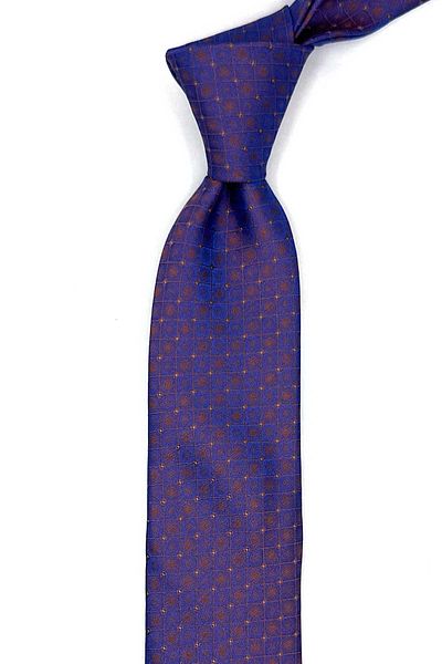 Kravatkolik Copper - Blue Square Pattern Slim Tie Sk7976