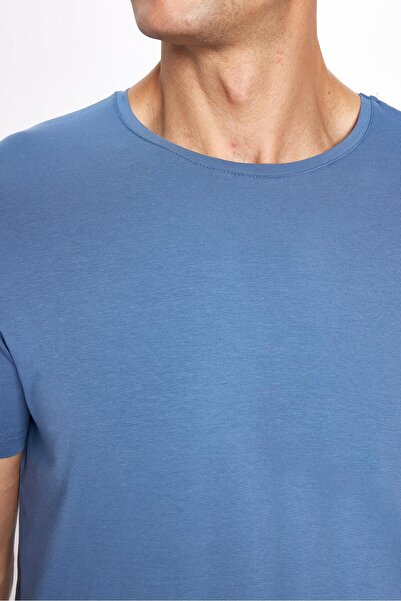 Tudors Ανδρικό βαμβακερό μπλουζάκι με λεπτή εφαρμογή μπλε Crew λαιμόκοψη - απαλό και ελαστικό ύφασμα