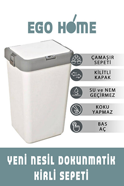 ego home Mote Dokunmatik Kapak Çöp Kovası Ve Kirli Sepeti 40 Lt Beyaz Dokun A...