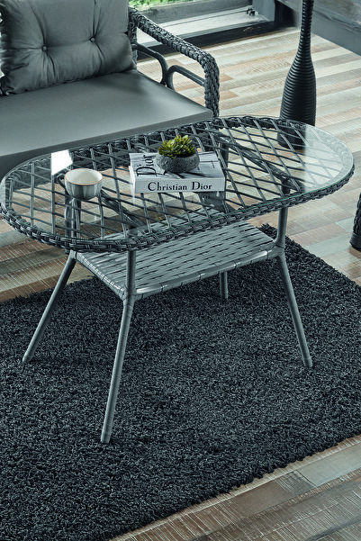 Evdemo Rio Rattan Bahçe Balkon Oturma Takımı 2+1+1+Camlı Masa Gri