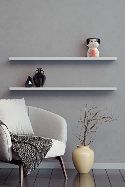 yankı-byeg 80 Cm 2li Mat Beyaz Mdf Uçan Duvar Rafı Gizli Bağlantı Kitaplık