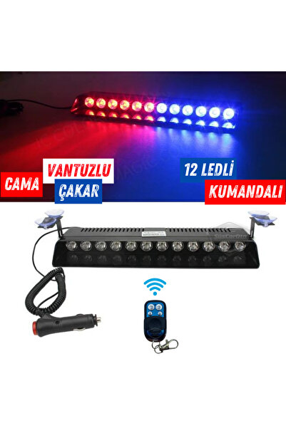 caralp S12 Kumandalı Cam İçi Vantuzlu Polis Çakar Lamba İkaz 12 Ledli Kablosu...