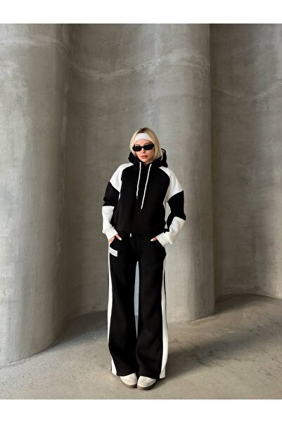 02Lady Fashion طقم بدلة رياضية كبيرة الحجم مكون من 3 خيوط وغطاء للرأس ومزين ب...