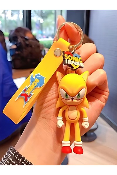 Afra Tedarik Sonic Sarı Figürü Anahtarlık Aksesuar Çanta Süsü Silikon 3D Çizg...