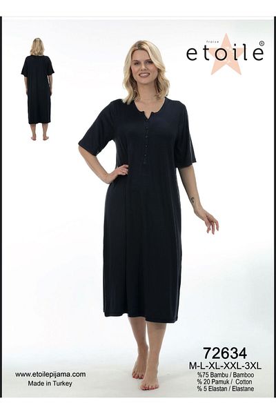 Etoile Etoi̇le Bamboo Short Sleeve Collar Button Women's Dress Nightwear