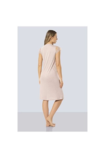 TÜREN 3296 Women's Powder Lace Detailed Short Sleeve Maternity Nightgown