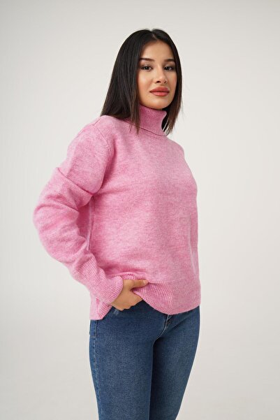 Hipo Trend Boğazlı Yaka Pembe Triko Kazak