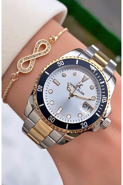 Daniel Klein Brand Yellow Silver Color Women's Wristwatch - Bracelet Gift