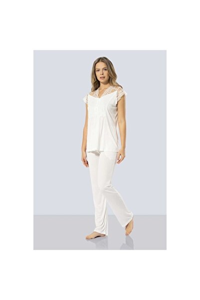 TÜREN Women's Ecru Maternity Pajama Set 3294