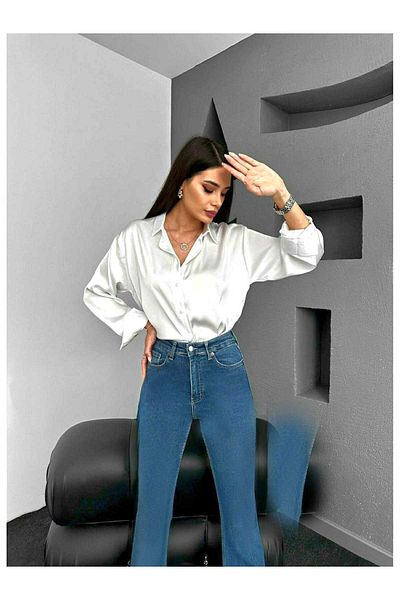Ramrod Pantaloni de denim cu picior evazat albastru mediu Cocu Blugi spanioli cu talie înaltă compacti