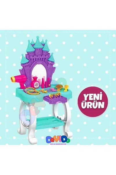 DeYiDo 15 Piece Castle Beauty Table - with Mirror, Hairdresser Toy and Frozen Fun Dollhouse Set