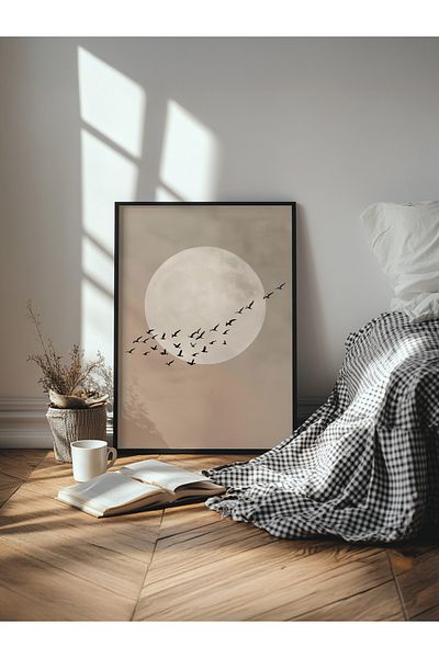 STARYUNA Μπεζ τραπέζι boho με μαύρο ξύλινο πλαίσιο πουλί yuna43